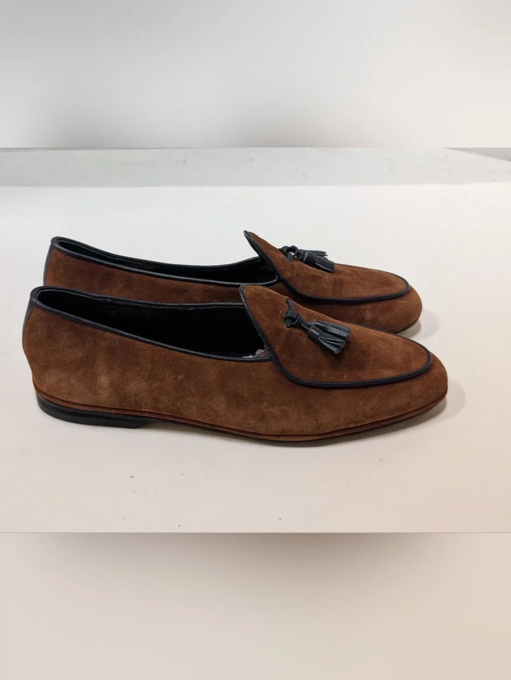 RUBINACCI X Todd Snyder Marphy Tobacco Suede Belgian Shoes Loafers Men's 41/8